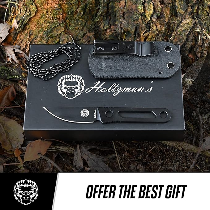 Holtzman's Gorilla Survival Scalpel Fixed Blade Utility Knife with D2 Sheath and Belt Clip (Black) - Ideal for EDC and Outdoor Activities