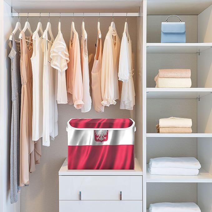 Poland State Ensign Flag Polish Storage Bins with Lid Foldable Book Storage Quart Storage Bins with Lids for School