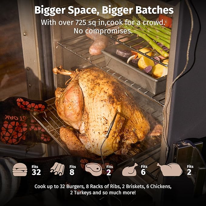 EAST OAK 30 Electric Smoker for Outdoors | Built-in Meat Probe &amp Clear Viewing Window | Side Chip Loader for 6x Longer Uninterrupted Smoking | 725 sq in Cooking Area for Bigger Batches Night Blu