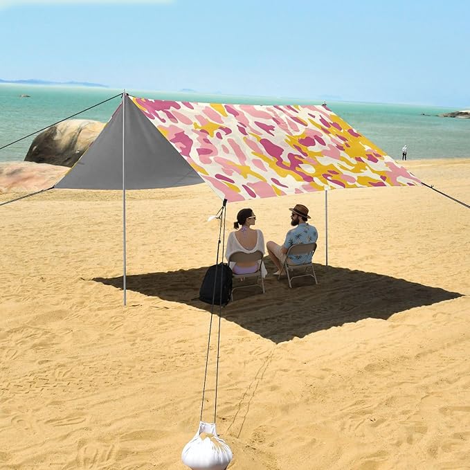 ALAZA Pink Yellow Colors Leopard Beach Tent Sun Shelter Portable Canopy Sunshade for Outdoor Camping Picnics Backyard Fun 10x9 ft