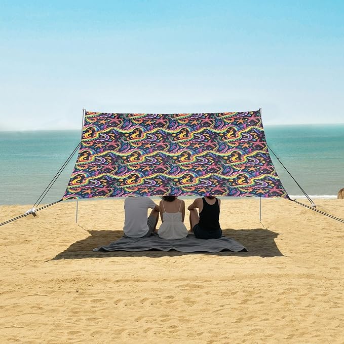 ALAZA Octopus Tentacles Rainbow Color Beach Tent Sun Shelter UPF50+ Protection Beach Shade Canopy w/ 4 Sandbags for Outdoor Camping Fishing Backyard Fun Picnic 10x9 ft