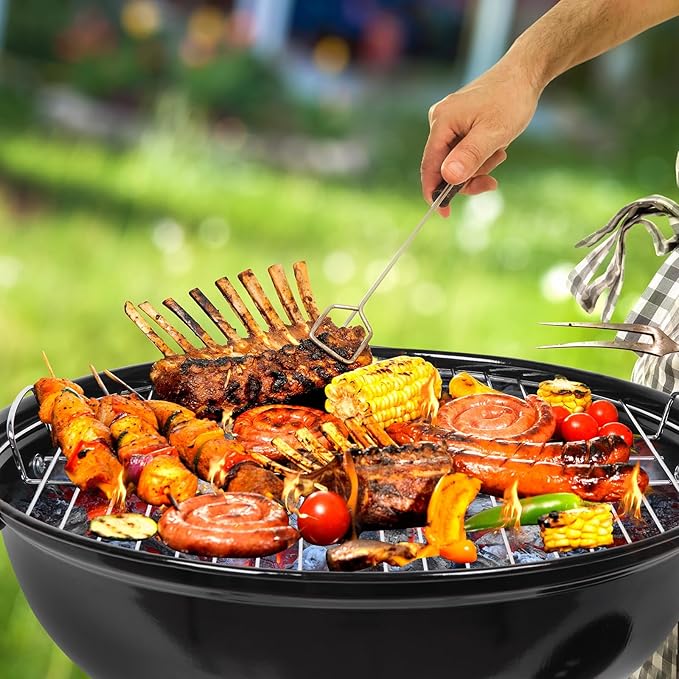 Outvita Charcoal Grill 18 inch Stainless Steel BBQ Charcoal with Wheels and Storage Holder for Camping Picnic Barbecue Party Outdoor Activities