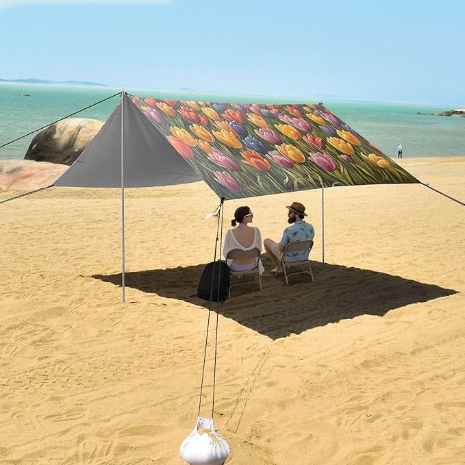 ALAZA Field of Tulips Beach Tent Sun Shelter Portable Canopy Sunshade for Outdoor Camping Picnics Backyard Fun 10x9 ft