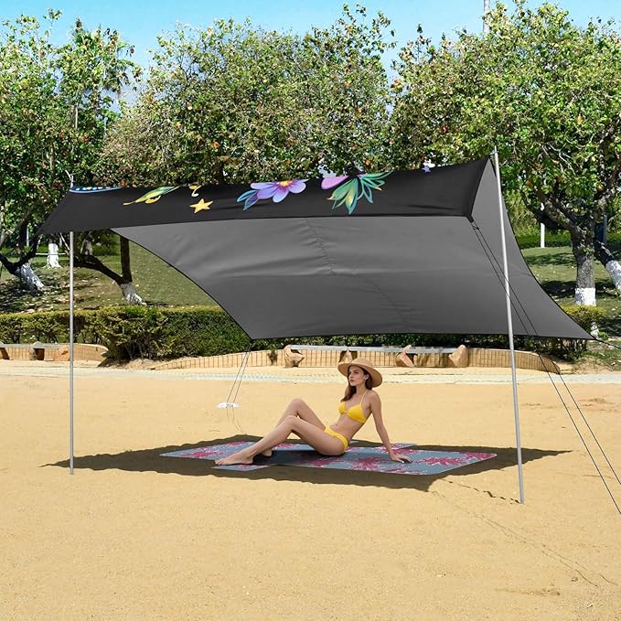 ALAZA Flower Big Butterfly Beach Tent Sun Shelter Portable Canopy Sunshade for Outdoor Camping Picnics Backyard Fun 10x9 ft