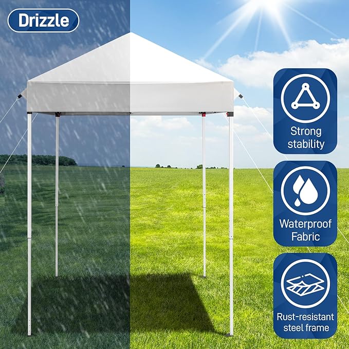 5'x5' Pop Up Canopy TentBeach Tent with One Push SetupInstant Setup GazeboPortable &amp Compact Sports ShelterOutdoor Sun Shade for EventsPartiesCampingOutdoor Events (White)
