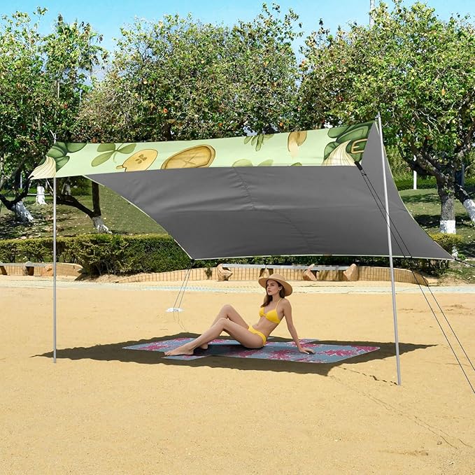 xigua St. Patrick's Day Beach Tent Sun Shelter with Carrying Bag - Silver Coated Oxford Fabric Beach Canopy for Beach Camping Fishing - Includes Windproof Ropes Sandbags &amp Stakes