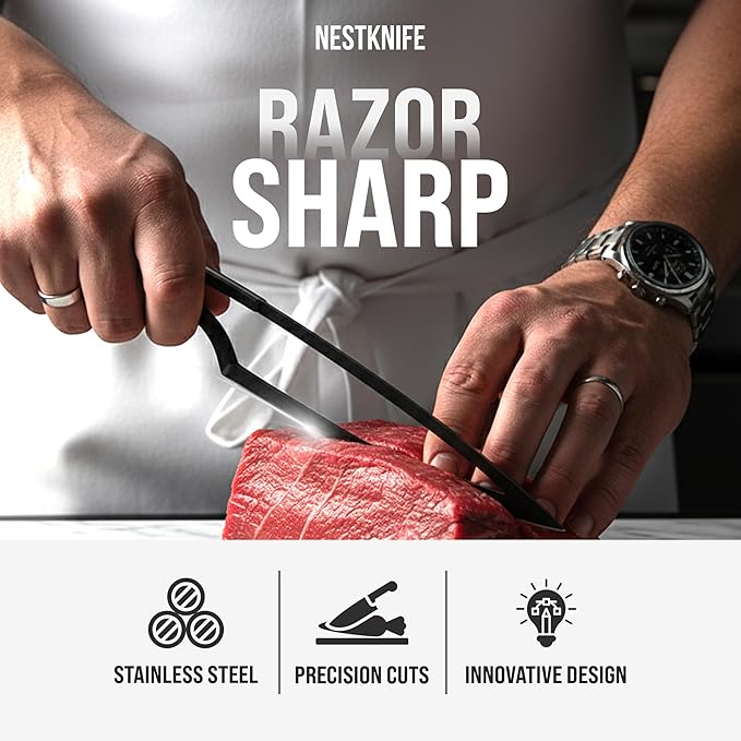NestKnife Magnetic Knife Set - VG10 High Carbon Stainless Steel Kitchen Knives with Patented Space-Saving Nesting Design &amp Magnetic Holder - 4 Piece Razor Sharp Professional Chef Knife Set