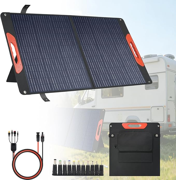 100W Foldable Solar Panel - Charger for Power Stations | Monocrystalline 23.5% High Efficiency QC3.0 USB-A/USB-C Output | IP65 Waterproof | Portable for Camping RV Emergency Blackout
