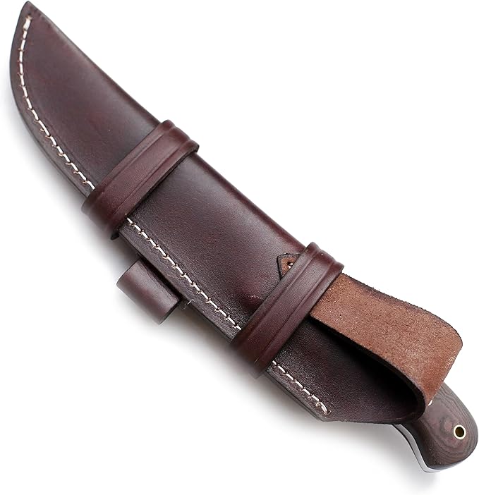 GCS Handmade D2 Steel Tactical Survival Hunting Camping Knife Brown Micarta Handle with Brown Leather Right or Left Hand Horizontal Fixed Blade Knife Sheath &amp Sharpening Stone GCS209