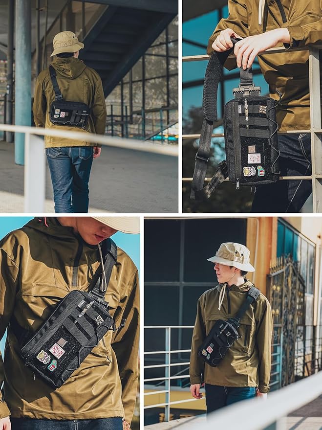 TACTICAL_GEEK Cache L3C EDC Sling Bag Chest Lightweight Shoulder Daypack Travel Hiking Concealed Carry Crossbody Bag Tactical Backpack Hiking Ambidextrous Strap (1000D-Black)