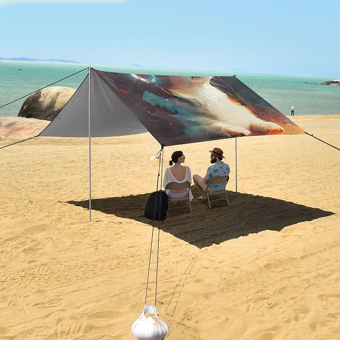 ALAZA Corgi Wearing Headphones Beach Tent Sun Shelter Portable Canopy Sunshade for Outdoor Camping Picnics Backyard Fun 10x9 ft