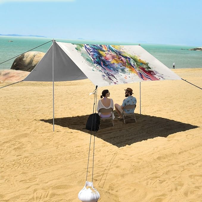 ALAZA T-rex Dinosaur Tyrannosaurus Dino Beach Tent Sun Shelter UPF50+ Protection Beach Shade Canopy w/ 4 Sandbags for Outdoor Camping Fishing Backyard Fun Picnic 10x9 ft