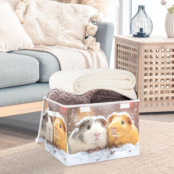 AIXIWAWA Lidded Storage Cube (Guinea Pig Love) Fabric Foldable Closet Bins with Flip Lid and Handles Organizer Basket Container 16.5 x 12.6 x 11.8 IN
