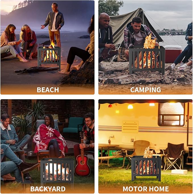 YSEJOMP 16 x 16 Inches Square Fire Pit/Bonfire Pit - Perfect for Garden Family Parties &amp Camping - Durable and Portable Design for Outdoor EnjoymentFour-Sided Hollow and BreathableBlack
