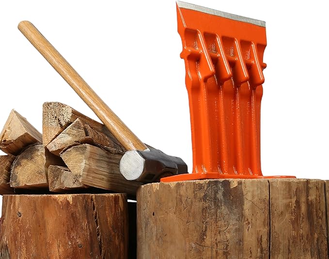 SPEED FORCE Firewood Kindling Log Wood Splitter – No Axe! Wedge Point Splits Firewood 6 Inch Orange with Safety Cover