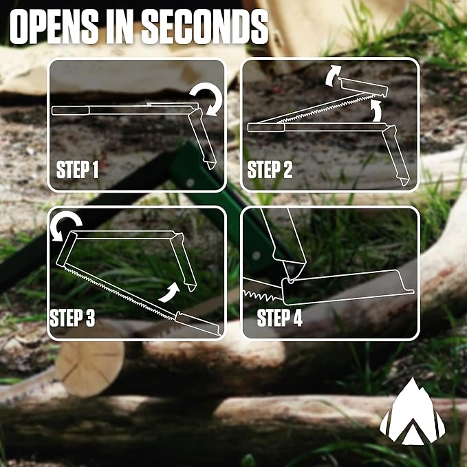 AGAWA - BOREAL15-15 Inch Folding Saw with All-Purpose Saw Blade - Camping Gear For Hiking Fishing Hunting Bushcraft &amp Survival Kit (Black Frame/Green Handle)