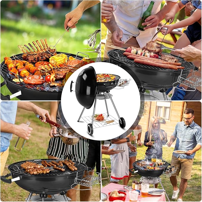 Outvita Charcoal Grill 22 inch Stainless Steel BBQ Charcoal with Wheels and Storage Holder for Camping Picnic Barbecue Party Outdoor