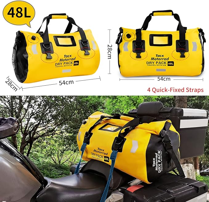 Waterproof Duffel Bag for Men/Women Roll-top Dry Backpack Duffel Bag with Quick-fixed Straps Motorcycle Tail Saddle Bag for Motorcycling Rafting Boating Kayaking Travel 48L-Yellow