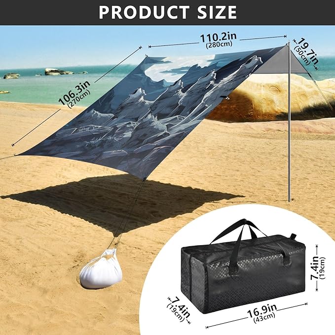 ALAZA Flock of Wolves Moon Night Beach Tent Sun Shelter Portable Canopy Sunshade for Outdoor Camping Picnics Backyard Fun 10x9 ft