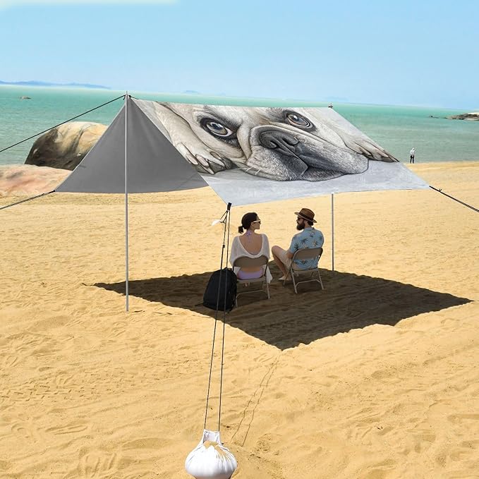 ALAZA French Bulldog Lie Prone and Happy and Comfortably Beach Tent Sun Shelter Portable Canopy Sunshade for Outdoor Camping Picnics Backyard Fun 10x9 ft