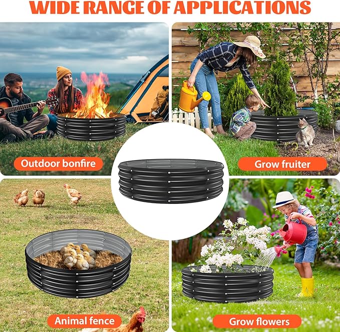 YSEJOMP 48 Inch Round Galvanized Fire Pit Ring/Fire Ring - Foldable and Perfect for Outdoor Gatherings and Campfires in The Yard/Garden/Park/Beach (Black+Gray 4 FT Diameter+1 FT Tall)