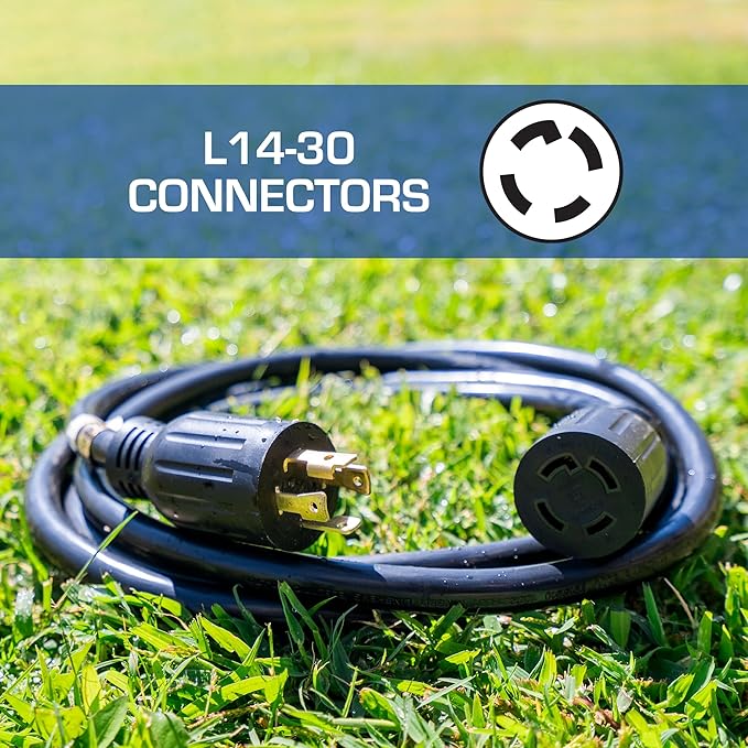 DuroMax XP3050GC 30-Amp 50-Foot 10-Gauge L14-30 Heavy Duty Generator Cord for Home Power Backup Black