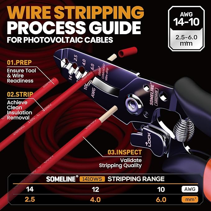 SOMELINE Solar Connector Crimping Tool Kit 14-10 AWG Crimper for Solar Panel Cables Tool Kit with 12 Pairs of Solar Connectors and Wrench and Stripper and Crimper Solar Panel Connectors