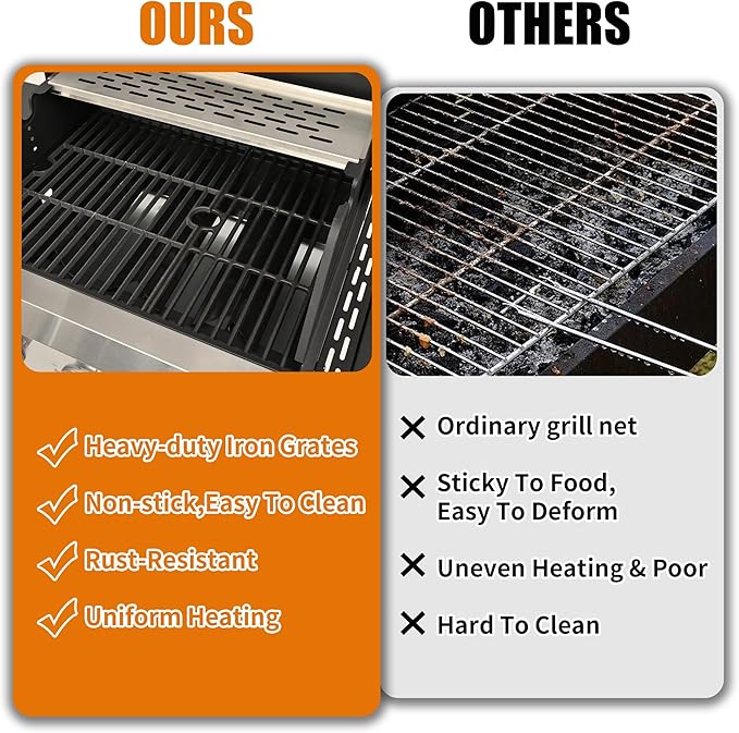 Livavege Outdoor BBQ Grill 4-Burner Propane Gas Grill with Side Burner &amp Cast Iron Grates - Stainless Steel 46700 Btu Barbecue Grills for Patio Cooking Kitchen Backyard Garden (4+1)
