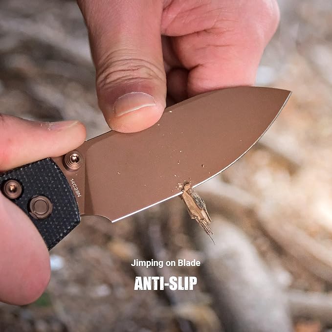 Vosteed Raccoon EDC Knife Lightweight Pocket knife with Clip for Men &amp Women - 3.25 Sandvik 14C28N Steel Rose Gold Blade Crossbar Lock Micarta Handle Folding knives - A0539