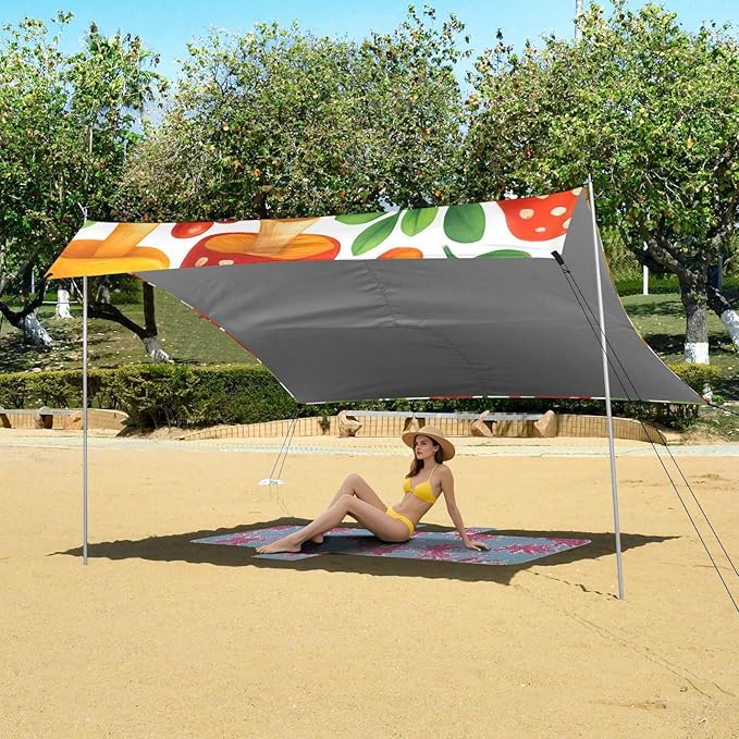 Beach Canopy with Windproof Ropes &amp Sandbags Beach Tent Sun Shade Sun Shelter for Camping Trips Fishing Backyard Fun or Picnics Mushroom