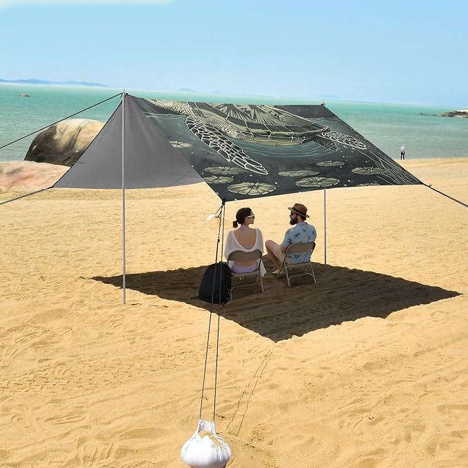 ALAZA Turtle Moon Water Beach Tent Sun Shelter Portable Canopy Sunshade for Outdoor Camping Picnics Backyard Fun 10x9 ft