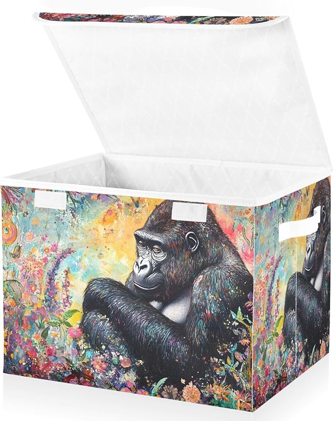 Fantastic Gorilla Storage Cube Bins Basket with Lid Collapsible Flip-top Fabric with Handle for Home Bedroom Closet Office 16.5×12.6×11.8 in