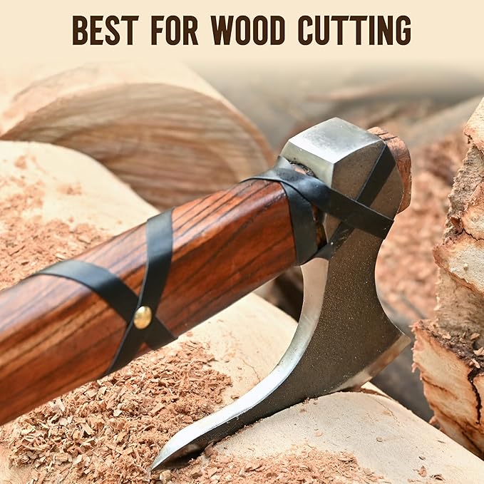 22-Inch Hand-Forged Viking Axe with Sheath Hatchet with Sheath Gift for Men Survival Axe Viking Bearded Camping Axe Ragnar Lothbrok Axe Viking Knives Best Gift Axe (Brown)