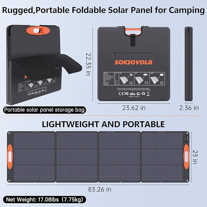 N-Type 16BB 220W Portable Solar Panel for EF/Jackery/Bluetti/Anker Power Station IP68 Waterproof Foldable Solar Panel ETFE 25% High Efficiency for Outdoor Camping RV Trip