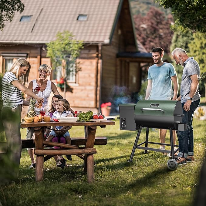 Wood Pellet Grill &amp Smoker 8-in-1 Pellet Grill with Automatic Temperature Control &amp Rain Cover 456 Sq in Area for Backyard Camping Outdoor
