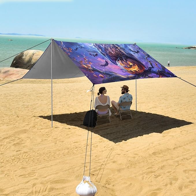 ALAZA Owl Halloween Beach Tent Sun Shelter UPF50+ Protection Beach Shade Canopy w/ 4 Sandbags for Outdoor Camping Fishing Backyard Fun Picnic 10x9 ft