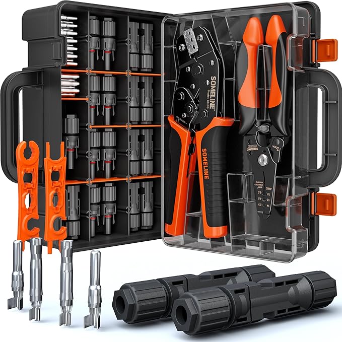 SOMELINE Solar Connector Crimping Tool Kit 14-10 AWG Crimper for Solar Panel Cables Tool Kit with 12 Pairs of Solar Connectors and Wrench and Stripper and Crimper Solar Panel Connectors