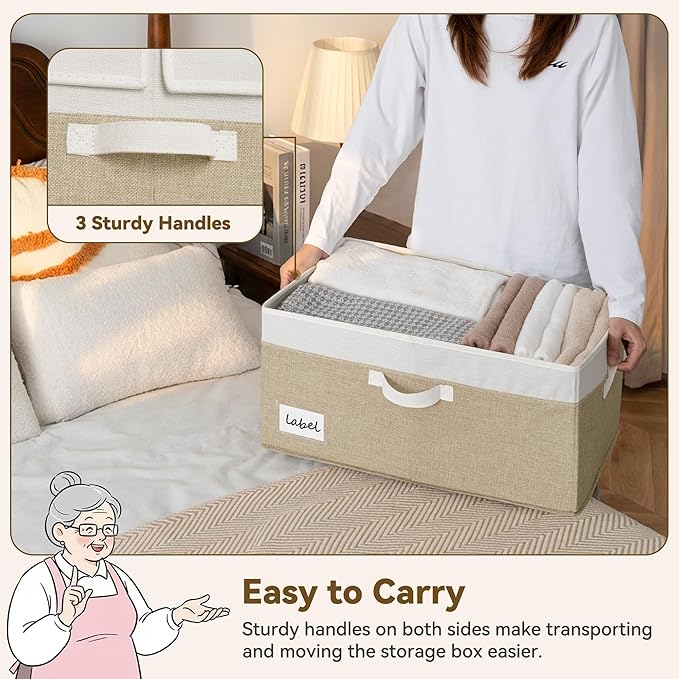 GRANNY SAYS Decorative Storage Boxes with Lid Large Storage Bins with Double-Open Lid Storage Basket for Clothes 63L Closet Linen Storage Bin White/Khaki 2-Pack