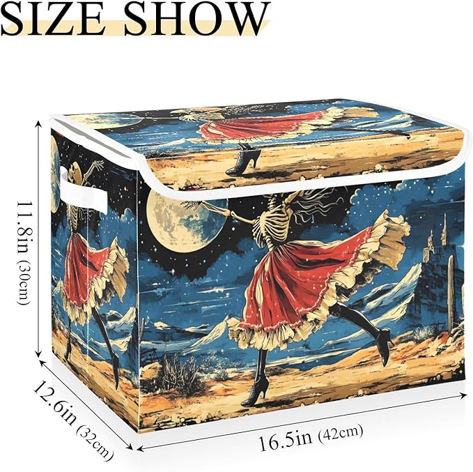 Storage Cube with Lid Dancing Skeleton Print 16.5×12.6×11.8 IN Collapsible Large Capacity Foldable Storage Basket Bin Organizer
