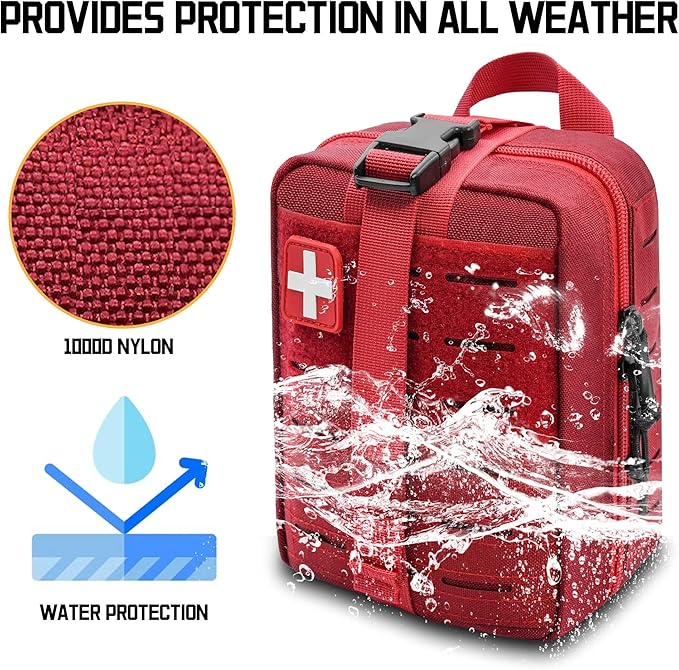 Ifak Pouch - 2 Pack Rip Away Molle Tactical Medical Pouch Empty First Aid Kit Bag for Duty Belt (2 Pack RED)