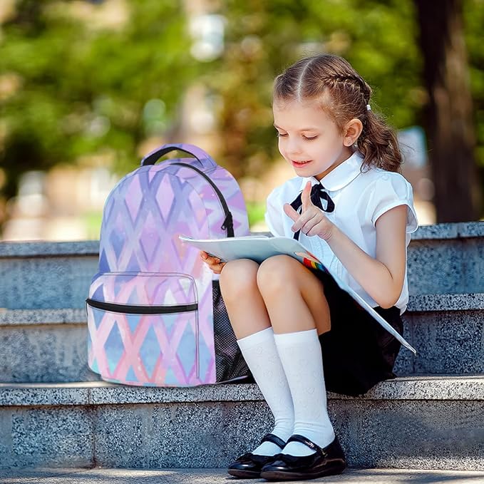 Girls Backpack Cute Pastel Geometric Backpacks for School Lightweight Large Capacity Student Bookbag for Elementary Middle Teen Girls Back to Schools Travel Daypack 17.32 x 12.59 x5.9