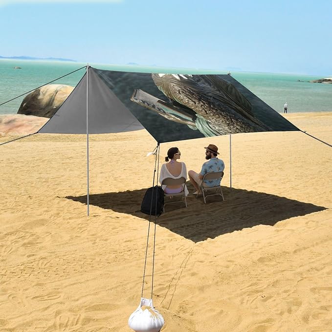 ALAZA Eagles Statue of Liberty Beach Tent Sun Shelter Portable Canopy Sunshade for Outdoor Camping Picnics Backyard Fun 10x9 ft