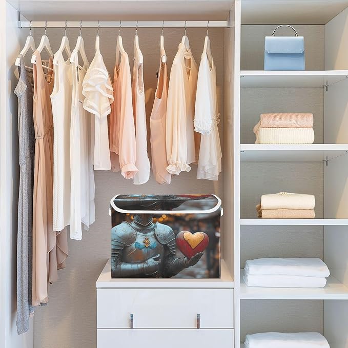 AIXIWAWA Lidded Storage Cube (Knight and Heart) Fabric Foldable Closet Bins with Flip Lid and Handles Organizer Basket Container 16.5 x 12.6 x 11.8 IN