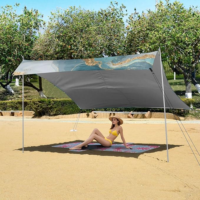 ALAZA Green Gold Marble Pattern Beach Tent Sun Shelter Portable Canopy Sunshade for Outdoor Camping Picnics Backyard Fun 10x9 ft