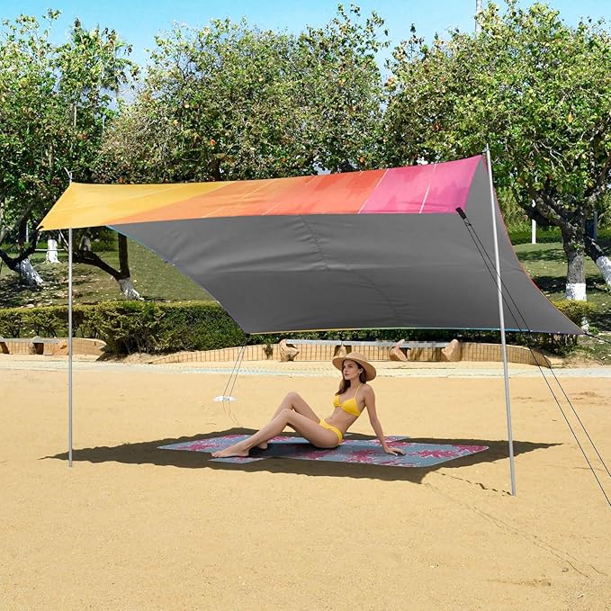 Medium Violet Red Beach Cabana UPF50+ Easy Setup Portable Sun Shelter with Sand Shovel Sandbags for Camping Picnics Backyard &amp Fishing