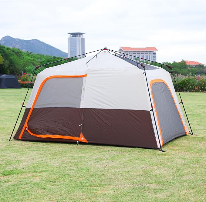KTT Extra Large Tent 6-10-12-14 Person(A)Family Cabin Tents2 Rooms3 Doors and 3 Windows with MeshStraight WallWaterproofDouble LayerBig Tent for OutdoorPicnicCampingFamily Gathering