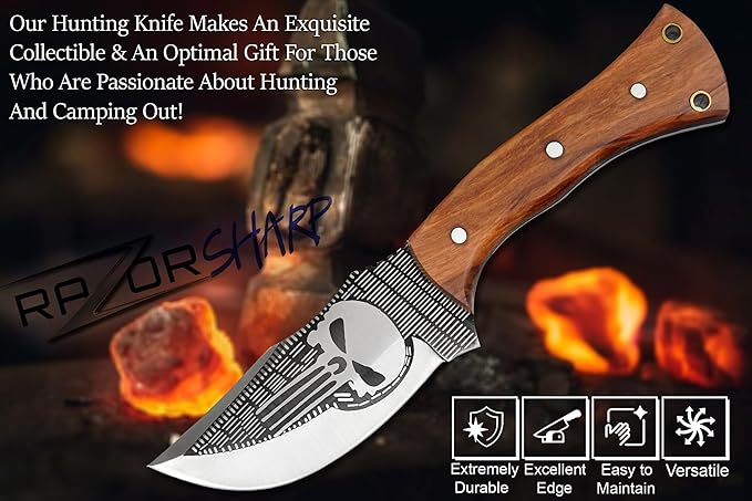 Fixed Blade Knife – Tracker Hunting Knife With Sheath - Tactical Survival Knife For Men - Full Tang High Carbon Steel -
