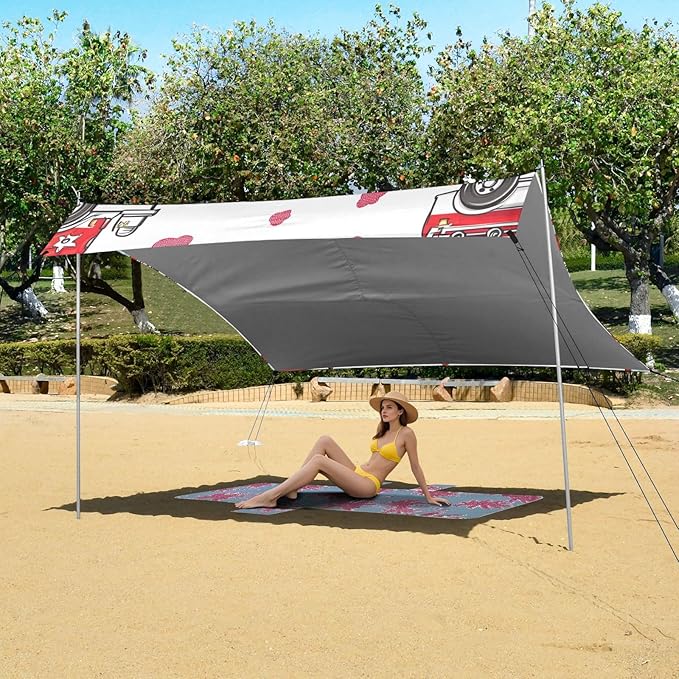 ALAZA Cartoon Fire Truck Beach Tent Sun Shelter Portable Canopy Sunshade for Outdoor Camping Picnics Backyard Fun 10x9 ft