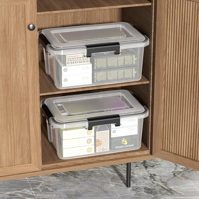 12 Quart Plastic Gasket Box with Tight Latch and Seal Storage Bins with Snap Lid Clear Latching Storage Box 6 Packs
