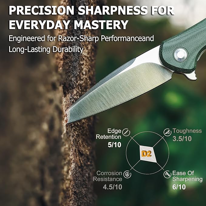 Hummingbird Lightweight Pocket Knife Symbol of Luck &amp PrecisionD2 Steel Folding Blade with Military Green G10 Handle Lightweight Everyday Carry Knife for Husband Dad Unique EDC Gift with Pre